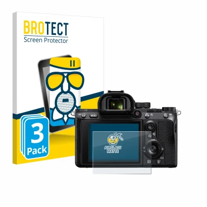 Parte frontale di una confezione del prodotto con il logo del marchio BROTECT. Accanto è raffigurato il dispositivo Sony Alpha
