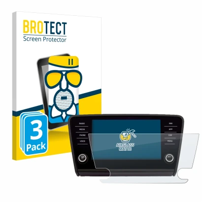 Parte frontale di una confezione del prodotto con il logo del marchio BROTECT. Accanto è raffigurato il dispositivo Skoda Amun