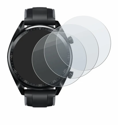 Immagine del dispositivo Huawei Watch GT (46 mm) 2018 con un'ampia varietà di protezioni per lo schermo.