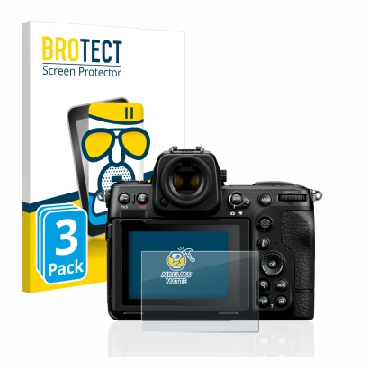 Parte frontale di una confezione del prodotto con il logo del marchio BROTECT. Accanto è raffigurato il dispositivo Nikon Z 8 