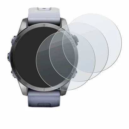 Immagine del dispositivo Garmin Fenix 7S v con un'ampia varietà di protezioni per lo schermo.