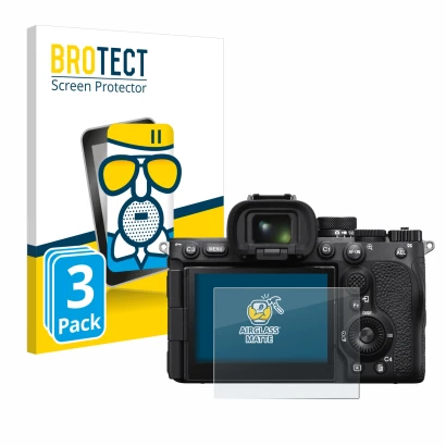 Parte frontale di una confezione del prodotto con il logo del marchio BROTECT. Accanto è raffigurato il dispositivo Sony Alpha