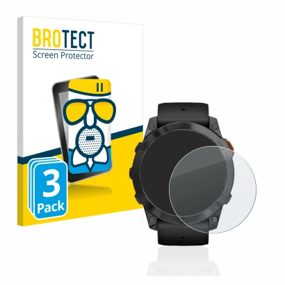 Parte frontale di una confezione del prodotto con il logo del marchio BROTECT. Accanto è raffigurato il dispositivo Garmin Fen