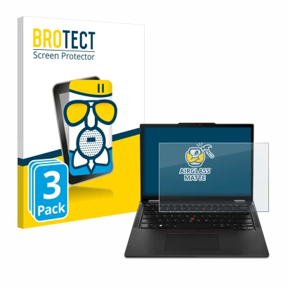 Parte frontale di una confezione del prodotto con il logo del marchio BROTECT. Accanto è raffigurato il dispositivo Lenovo Thi