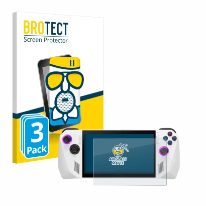 Parte frontale di una confezione del prodotto con il logo del marchio BROTECT. Accanto è raffigurato il dispositivo ASUS ROG A