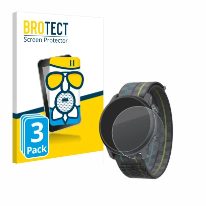 Parte frontale di una confezione del prodotto con il logo del marchio BROTECT. Accanto è raffigurato il dispositivo Coros Pace