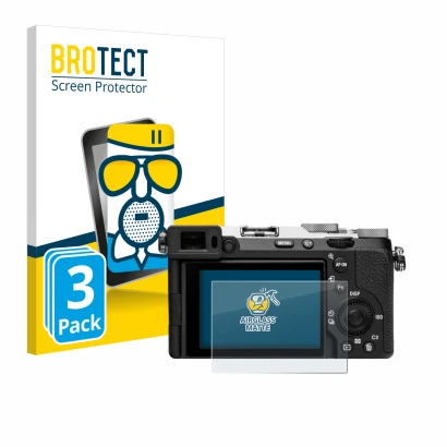Parte frontale di una confezione del prodotto con il logo del marchio BROTECT. Accanto è raffigurato il dispositivo Sony Alpha