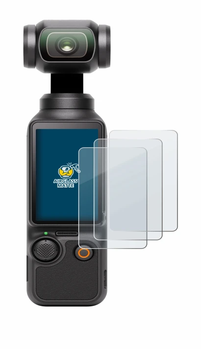 Immagine del dispositivo DJI Osmo Pocket 3 con un'ampia varietà di protezioni per lo schermo.