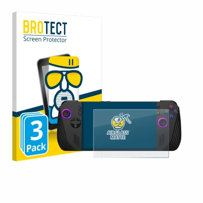 Parte frontale di una confezione del prodotto con il logo del marchio BROTECT. Accanto è raffigurato il dispositivo ASUS ROG A