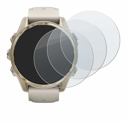 Immagine del dispositivo Garmin Fenix 8 (43 mm) con un'ampia varietà di protezioni per lo schermo.