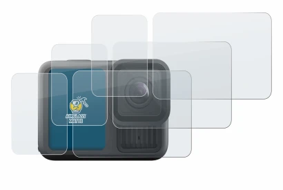 Immagine del dispositivo GoPro Hero 13 Black con un'ampia varietà di protezioni per lo schermo.