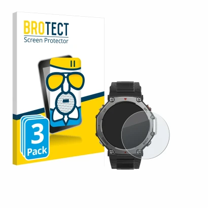 Parte frontale di una confezione del prodotto con il logo del marchio BROTECT. Accanto è raffigurato il dispositivo Huami Amaz