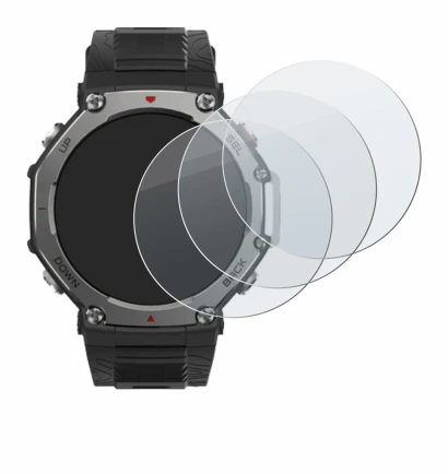 Immagine del dispositivo Huami Amazfit T-Rex 3 con un'ampia varietà di protezioni per lo schermo.