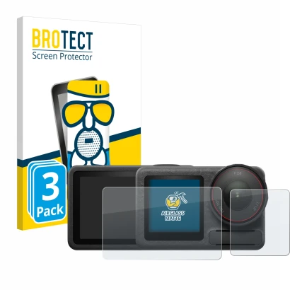 Parte frontale di una confezione del prodotto con il logo del marchio BROTECT. Accanto è raffigurato il dispositivo DJI Osmo A