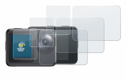 Immagine del dispositivo Akaso Brave 7 LE con un'ampia varietà di protezioni per lo schermo.