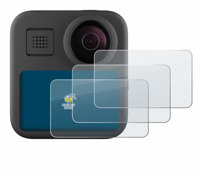 Immagine del dispositivo GoPro Max (2025) con un'ampia varietà di protezioni per lo schermo.