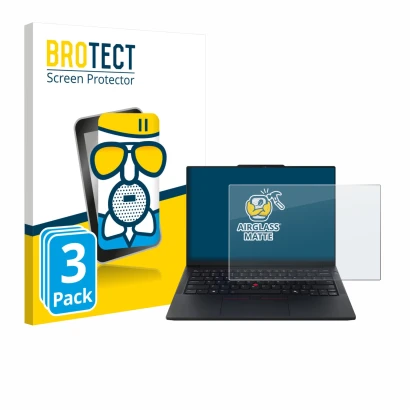 Parte frontale di una confezione del prodotto con il logo del marchio BROTECT. Accanto è raffigurato il dispositivo Lenovo Thi