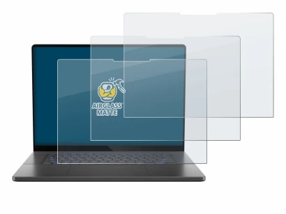 Immagine del dispositivo ASUS ROG Zephyrus G16 2025 con un'ampia varietà di protezioni per lo schermo.