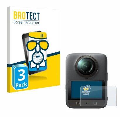 Parte frontale di una confezione del prodotto con il logo del marchio BROTECT. Accanto è raffigurato il dispositivo DJI Osmo 3