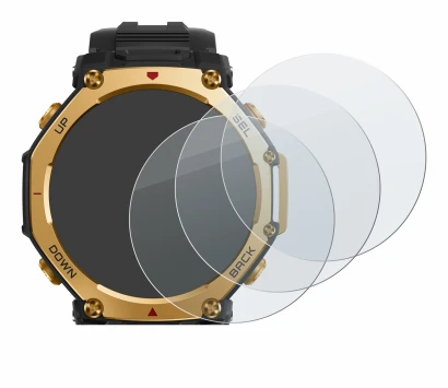 Immagine del dispositivo Huami Amazfit T-Rex 3 Pro (48 mm) con un'ampia varietà di protezioni per lo schermo.