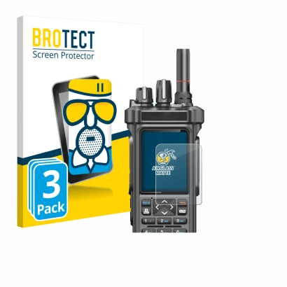 Parte frontale di una confezione del prodotto con il logo del marchio BROTECT. Accanto è raffigurato il dispositivo Radtel RT-