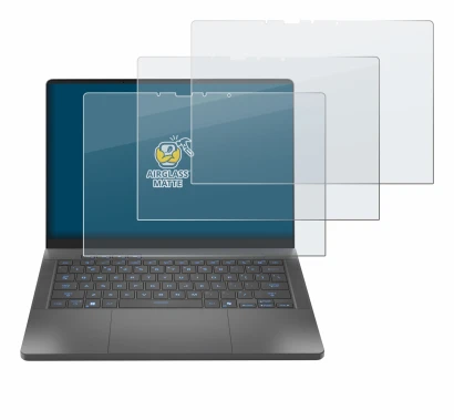 Immagine del dispositivo ASUS ROG Zephyrus G14 2025 GA403 con un'ampia varietà di protezioni per lo schermo.