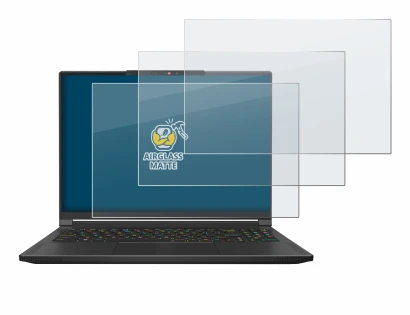 Immagine del dispositivo MSI Stealth A16 AI+ con un'ampia varietà di protezioni per lo schermo.