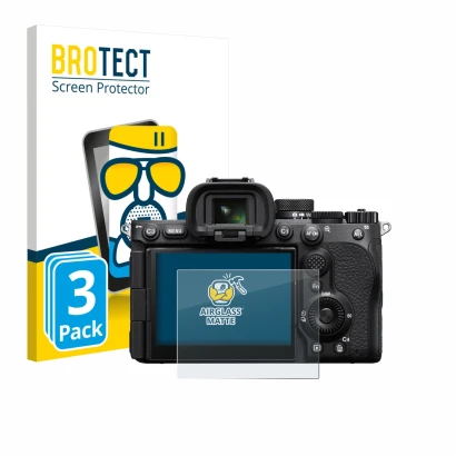 Parte frontale di una confezione del prodotto con il logo del marchio BROTECT. Accanto è raffigurato il dispositivo Sony Alpha