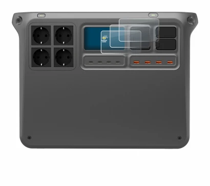 Immagine del dispositivo DJI Power 2000 con un'ampia varietà di protezioni per lo schermo.