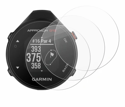 Immagine del dispositivo Garmin Approach G12 con un'ampia varietà di protezioni per lo schermo.
