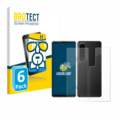 Parte frontale di una confezione del prodotto con il logo del marchio BROTECT. Accanto è raffigurato il dispositivo Sony Xperi