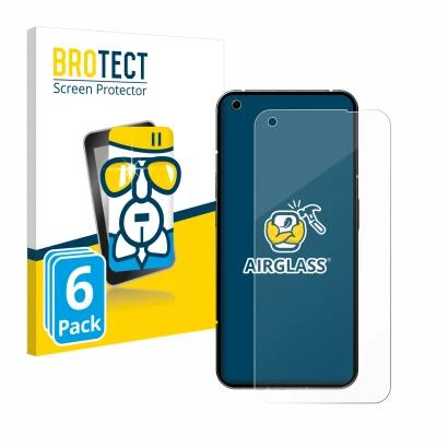 Parte frontale di una confezione del prodotto con il logo del marchio BROTECT. Accanto è raffigurato il dispositivo Nothing Ph