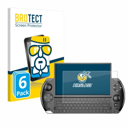 Parte frontale di una confezione del prodotto con il logo del marchio BROTECT. Accanto è raffigurato il dispositivo GPD Win 4 