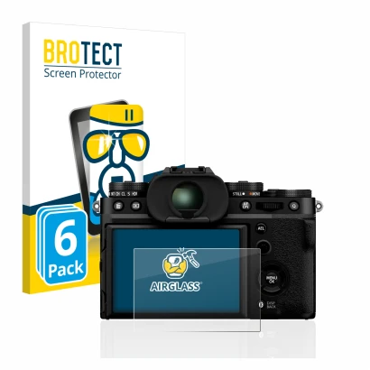 Parte frontale di una confezione del prodotto con il logo del marchio BROTECT. Accanto è raffigurato il dispositivo Fujifilm X