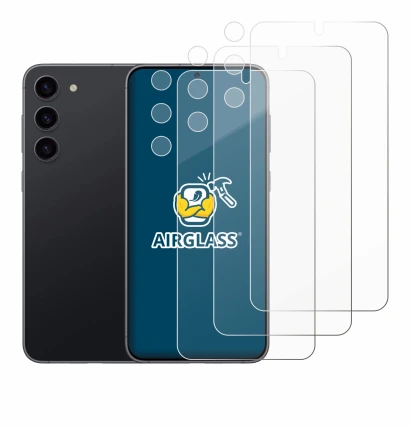 Immagine del dispositivo Samsung Galaxy S23 (Fronte+Fotocamera) con un'ampia varietà di protezioni per lo schermo.