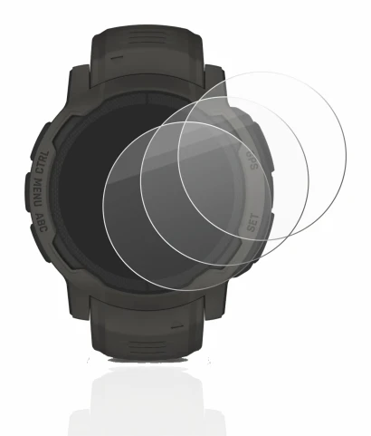 Immagine del dispositivo Garmin Instinct 2 Solar con un'ampia varietà di protezioni per lo schermo.