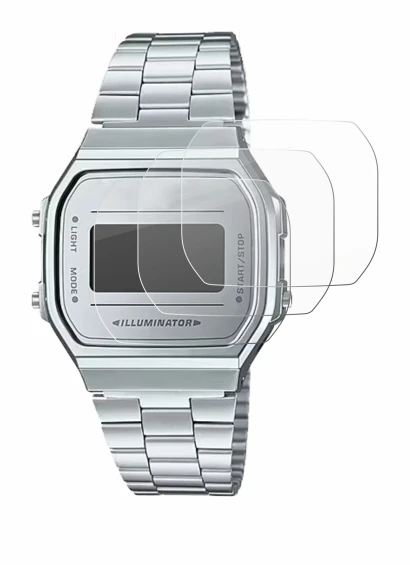 Immagine del dispositivo Casio A168WEM-7EF con un'ampia varietà di protezioni per lo schermo.