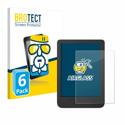 Parte frontale di una confezione del prodotto con il logo del marchio BROTECT. Accanto è raffigurato il dispositivo Tolino Shi