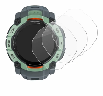 Immagine del dispositivo Garmin Instinct 3 AMOLED (50 mm) con un'ampia varietà di protezioni per lo schermo.