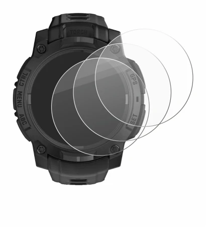 Immagine del dispositivo Garmin Instinct 3 Solar Tactical Edition (45 mm) con un'ampia varietà di protezioni per lo schermo.