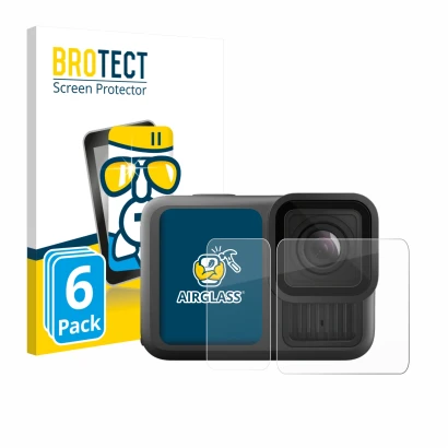 Parte frontale di una confezione del prodotto con il logo del marchio BROTECT. Accanto è raffigurato il dispositivo GoPro Hero