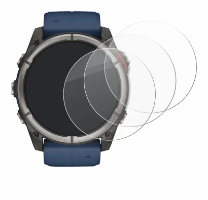 Immagine del dispositivo Garmin quatix 8 (51 mm) con un'ampia varietà di protezioni per lo schermo.