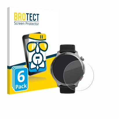 Parte frontale di una confezione del prodotto con il logo del marchio BROTECT. Accanto è raffigurato il dispositivo Huami Amaz