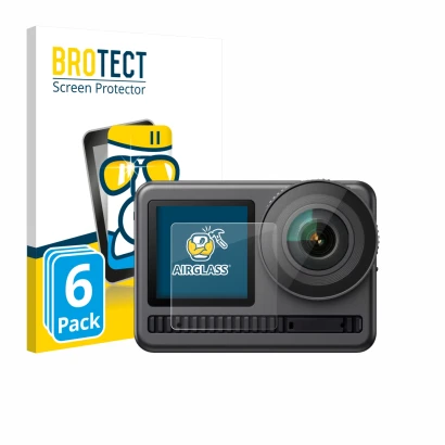 Parte frontale di una confezione del prodotto con il logo del marchio BROTECT. Accanto è raffigurato il dispositivo Akaso Brav