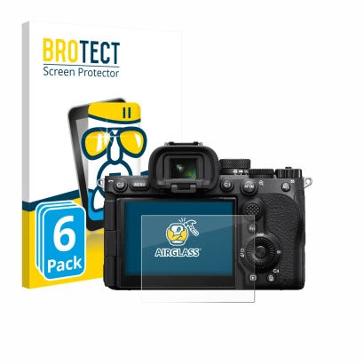 Parte frontale di una confezione del prodotto con il logo del marchio BROTECT. Accanto è raffigurato il dispositivo Sony Alpha