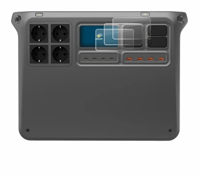 Immagine del dispositivo DJI Power 2000 con un'ampia varietà di protezioni per lo schermo.