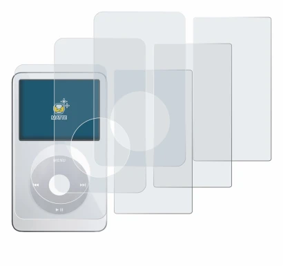 Immagine del dispositivo Apple iPod Classic Video (Fronte+Retro) con un'ampia varietà di protezioni per lo schermo.