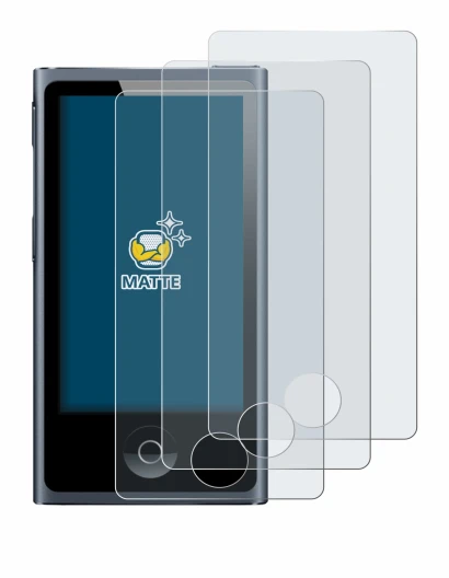 Immagine del dispositivo Apple iPod nano 2012 (7a Gen.) con un'ampia varietà di protezioni per lo schermo.