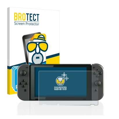 Parte frontale di una confezione del prodotto con il logo del marchio BROTECT. Accanto è raffigurato il dispositivo Nintendo S