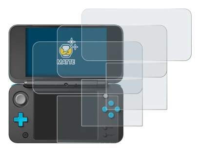 Immagine del dispositivo New Nintendo 2DS XL con un'ampia varietà di protezioni per lo schermo.